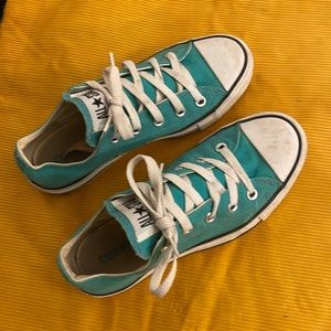 Womens 6 mens 4. Turquoise converse sneakers.  Normal wear.